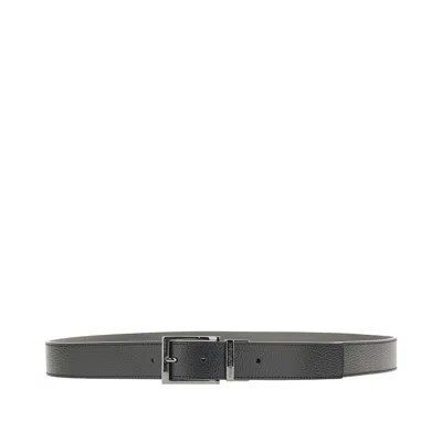 Emporio Armani Grained Leather Belt In Black