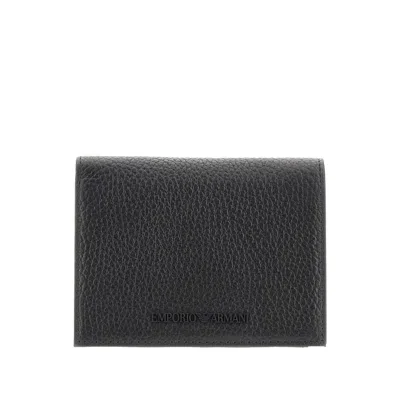 Emporio Armani Grained Leather Bi-fold Wallet In Black