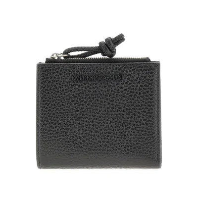 Emporio Armani Grained Leather Bi-fold Wallet In Black
