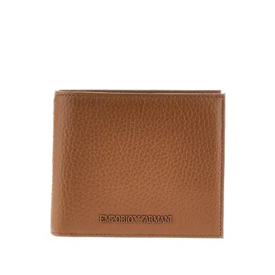 Emporio Armani Grained Leather Bi-fold Wallet In Brown
