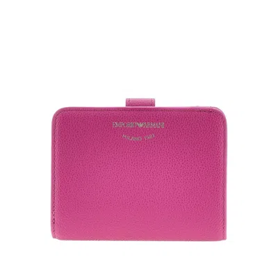 Emporio Armani Grained Leather Bi-fold Wallet In Purple