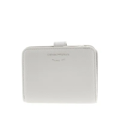 Emporio Armani Grained Leather Bi-fold Wallet In White
