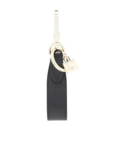 Emporio Armani Grained Leather Keyring In Burgundy