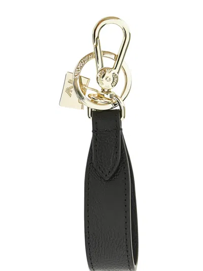 Emporio Armani Grained Leather Keyring In Gold