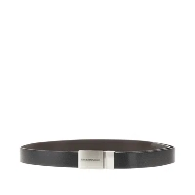Emporio Armani Grained Leather Reversible Belt In Black