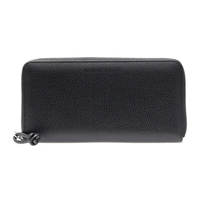 Emporio Armani Grained Leather Zip-around Wallet In Black