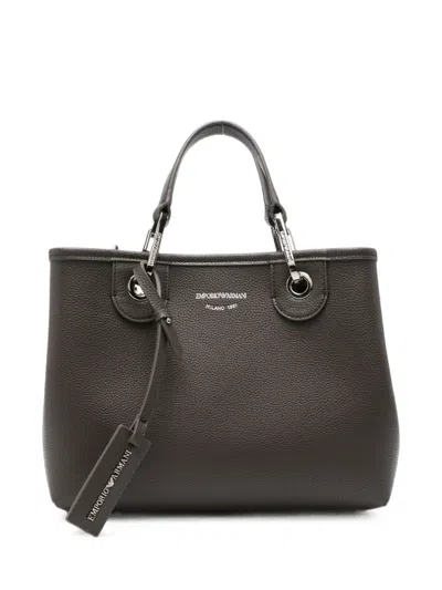 Emporio Armani Grained-effect Logo-print Tote Bag In Brown