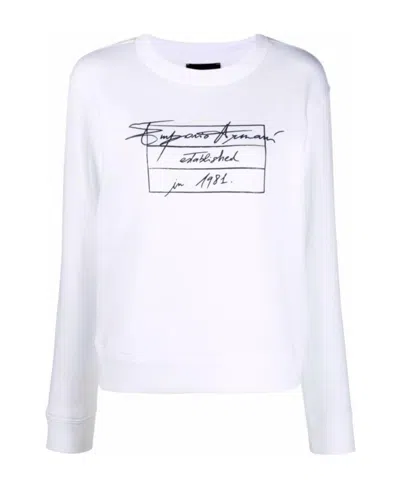 Emporio Armani Graphic-print Cotton-blend Sweatshirt In White