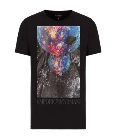 Emporio Armani Graphic-print Cotton T-shirt In Black