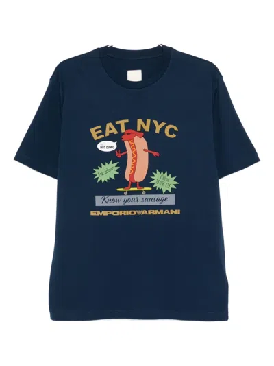 Emporio Armani Graphic-print Cotton T-shirt In Blue