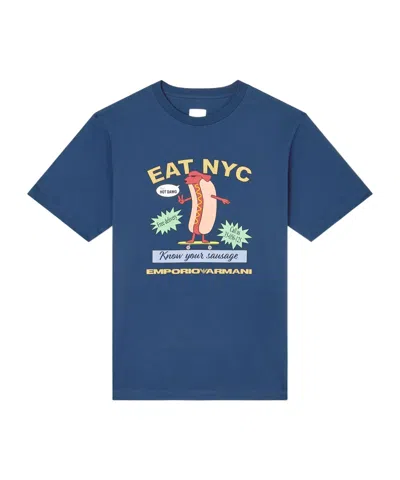 Emporio Armani Graphic-print Cotton T-shirt In Blue