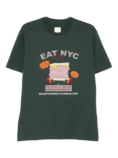 Emporio Armani Graphic-print Cotton T-shirt In Green