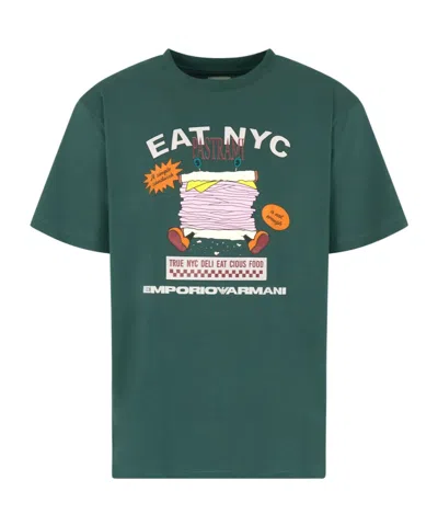 Emporio Armani Graphic-print Cotton T-shirt In Green