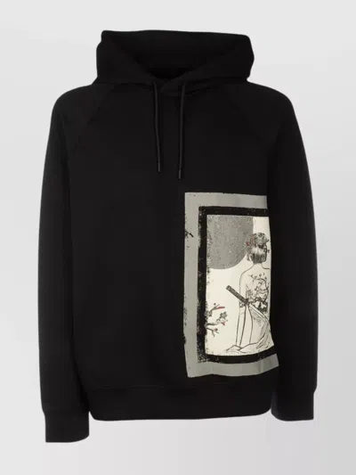 Emporio Armani Graphic Print Hooded Sweater In Black