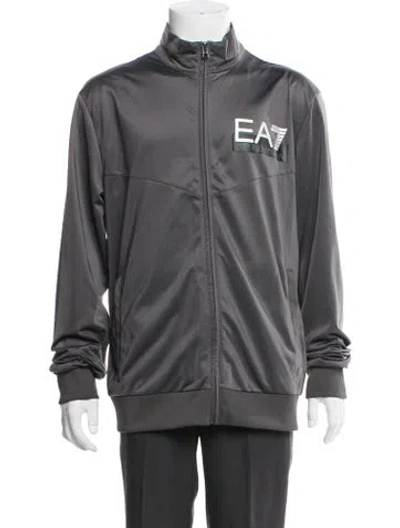 Pre-owned Emporio Armani Graphic Print Mock Neck Sweatshirt In Gray