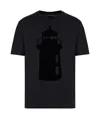 Emporio Armani Jersey T-shirt With Flocked Lighthouse Print And Logo In Black