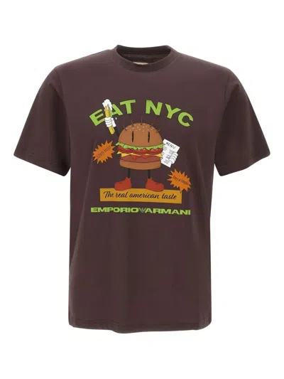 Emporio Armani Graphic-print T-shirt In Brown