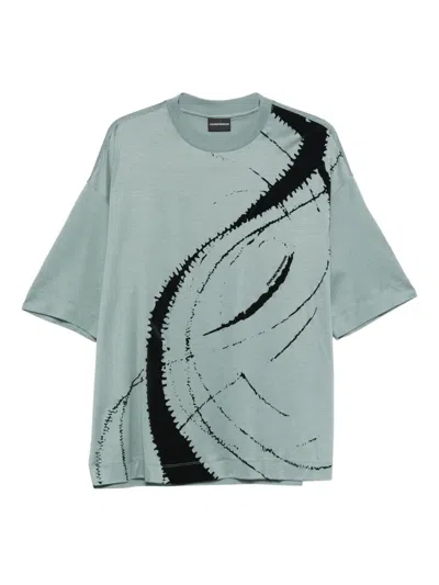 Emporio Armani Sky Blue Round Neck Graphic Print T-shirt In Green