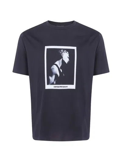 Emporio Armani Signature Capsule Monochrome Photo-print Cotton T-shirt In Black