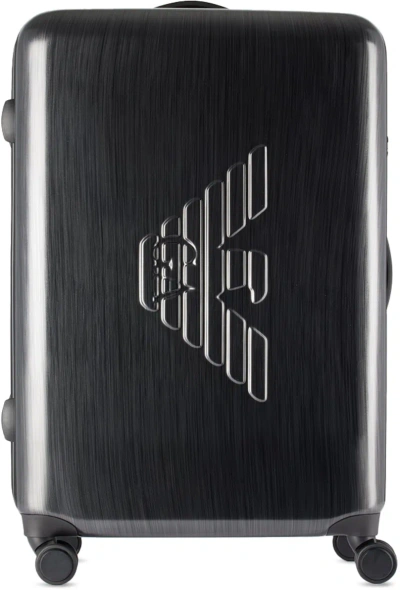 Emporio Armani Grey Embossed Eagle Large Suitcase In Grey