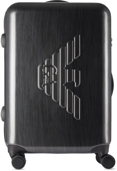 Emporio Armani Gray Embossed Eagle Medium Suitcase In Grey