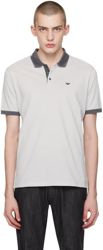 Emporio Armani Grey Embroidered Polo In Putty Grey