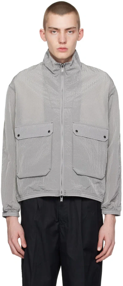 Emporio Armani Gray Textured Jacket In Alloy Grey