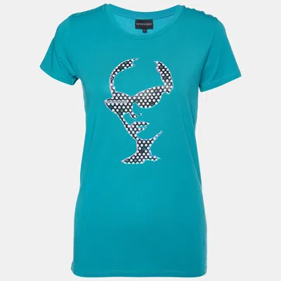 Pre-owned Emporio Armani Green Printed Cotton Knit T-shirt M