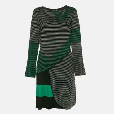 Pre-owned Emporio Armani Green Stretch Knit Pleated Short Dress M