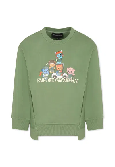 EMPORIO ARMANI GREEN SWEATSHIRT FOR BOY WITH MANGA BEAR CREW