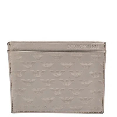 Emporio Armani Grey Leather Card Holder In Beige