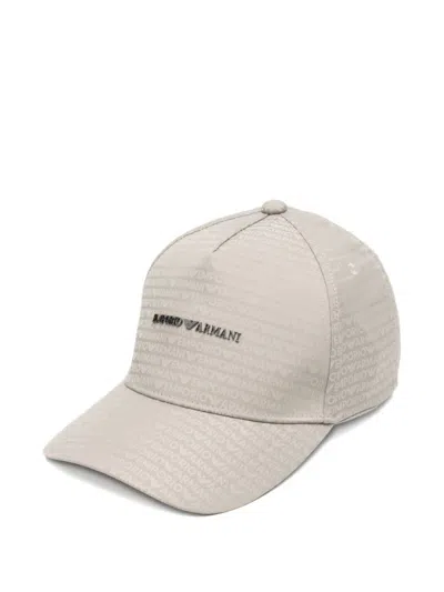 Emporio Armani Grey Logo Baseball Hat In Brown