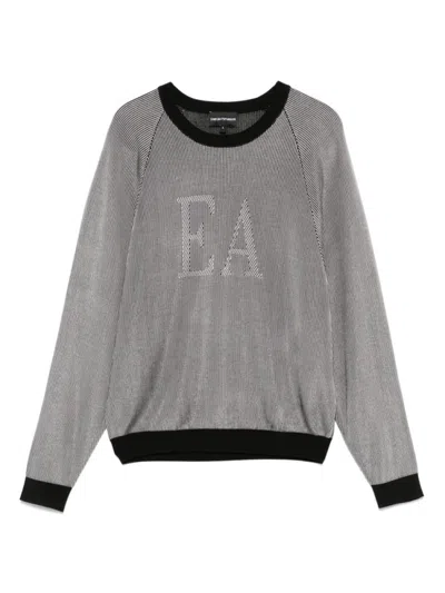 EMPORIO ARMANI GREY LOGO STRIPED SWEATER