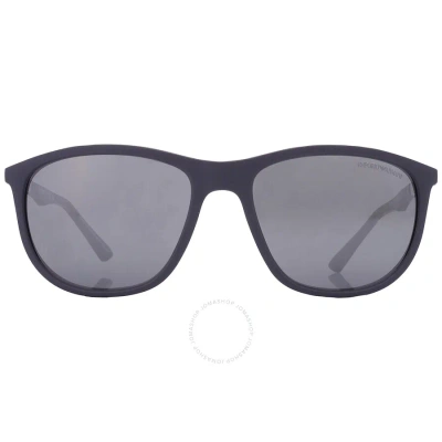 Emporio Armani Grey Mirror Silver Square Men's Sunglasses Ea4201 51266g 58 In Aluminum  / Grey / Silver