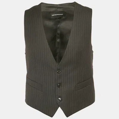 Pre-owned Emporio Armani Grey Pinstriped Wool Vest L In Black