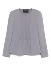 Emporio Armani Crew Neck Pleated Front Blazer With Shoulder Pads In Gray