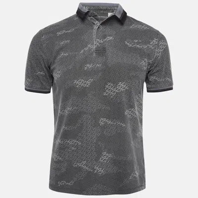 Pre-owned Emporio Armani Grey Printed Knit Polo Contrast Trim T-shirt S