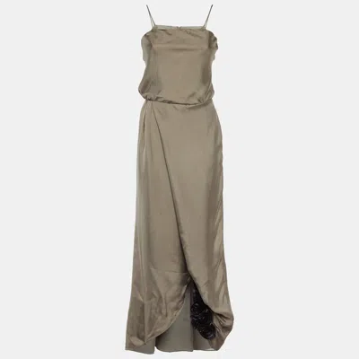 Pre-owned Emporio Armani Grey Silk Floral Applique Detail Maxi Dress S