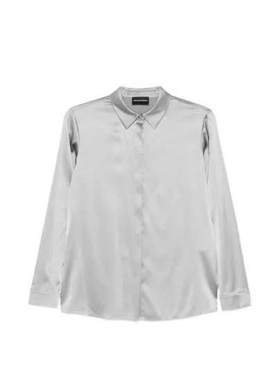 Emporio Armani Grey Silk Full Sleeves Shirt In Gray