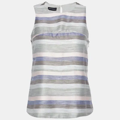 Pre-owned Emporio Armani Grey Striped Cotton & Silk Sleeveless Top S