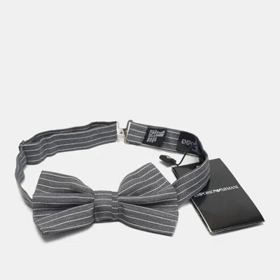 Pre-owned Emporio Armani Grey Striped Papillon Annodato Bow Tie In Gray