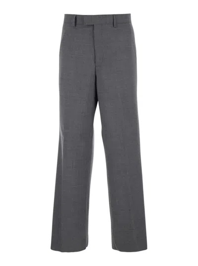Emporio Armani Grey Tailored Trousers With Back Welt Pocket In Wool Man In Gray