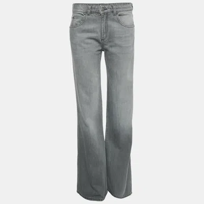 Pre-owned Emporio Armani Grey Washed Denim Wide Leg Jeans Waist 28"