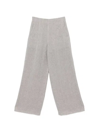 Emporio Armani Linen Wide Leg Textured Trousers In Gray