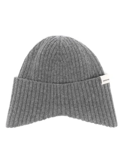 Emporio Armani Grey Wool Blend Ribbed Beanie