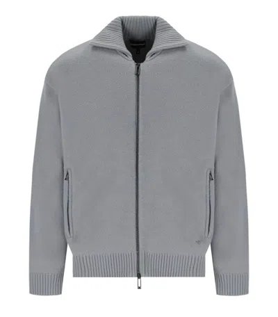 Emporio Armani Gray Full Zip Sweater In Grey