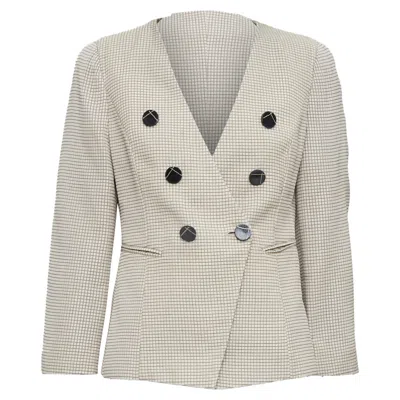 Emporio Armani Grid Overstitch Quilted Double Breasted Blazer In Multi