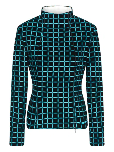 Emporio Armani Grid-pattern Fitted Jacket In Blue