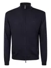 Emporio Armani Grid-pattern Zip-up Cardigan In Blue
