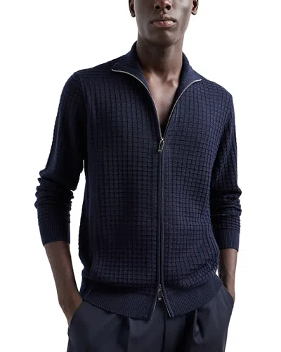 Emporio Armani Grid Stitch Sweater In Blu Acciaio